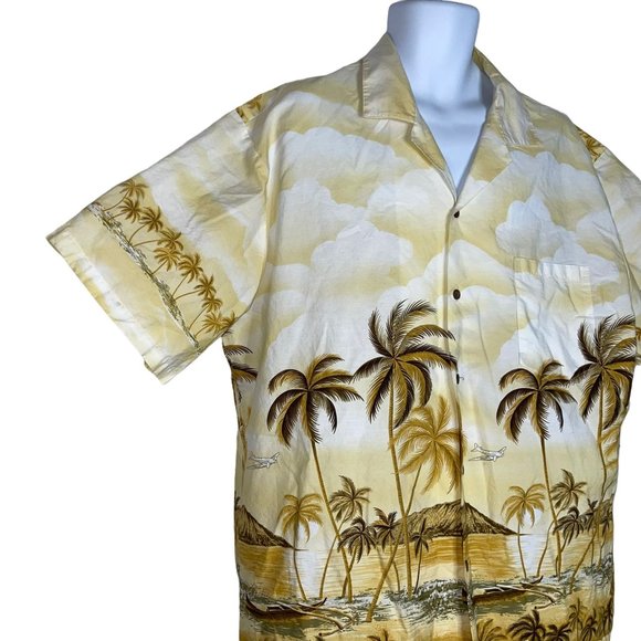 Vintage Ky's Yellow Airplane Beach Volcano Hawaiian Aloha Shirt Men's 2XL - Picture 4 of 10